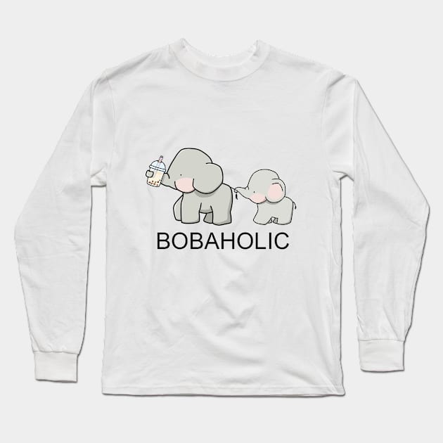 Cute Little Bobaholic Elephants Love Boba! Long Sleeve T-Shirt by SirBobalot